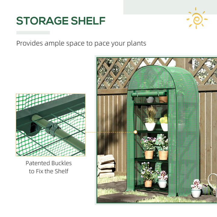 Outsunny 80x49x160cm Mini Greenhouse for Outdoor, Portable Gardening Plant with Storage Shelf, Roll-Up Zippered Door, Metal Frame and PE Cover, Green