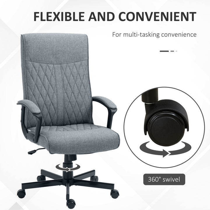 High-Back Home Office Chair, Linen Swivel Computer Chair with Adjustable Height and Tilt Function for Living Room, Bedroom, Study, Dark Grey