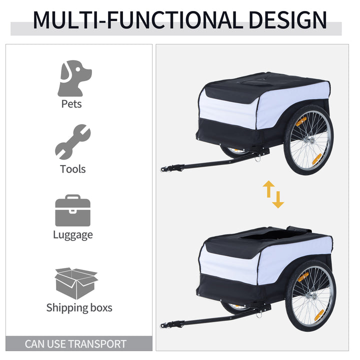 Folding Bike Trailer Cargo in Steel Frame Extra Bicycle Storage Carrier with Removable Cover and Hitch (White and Black)