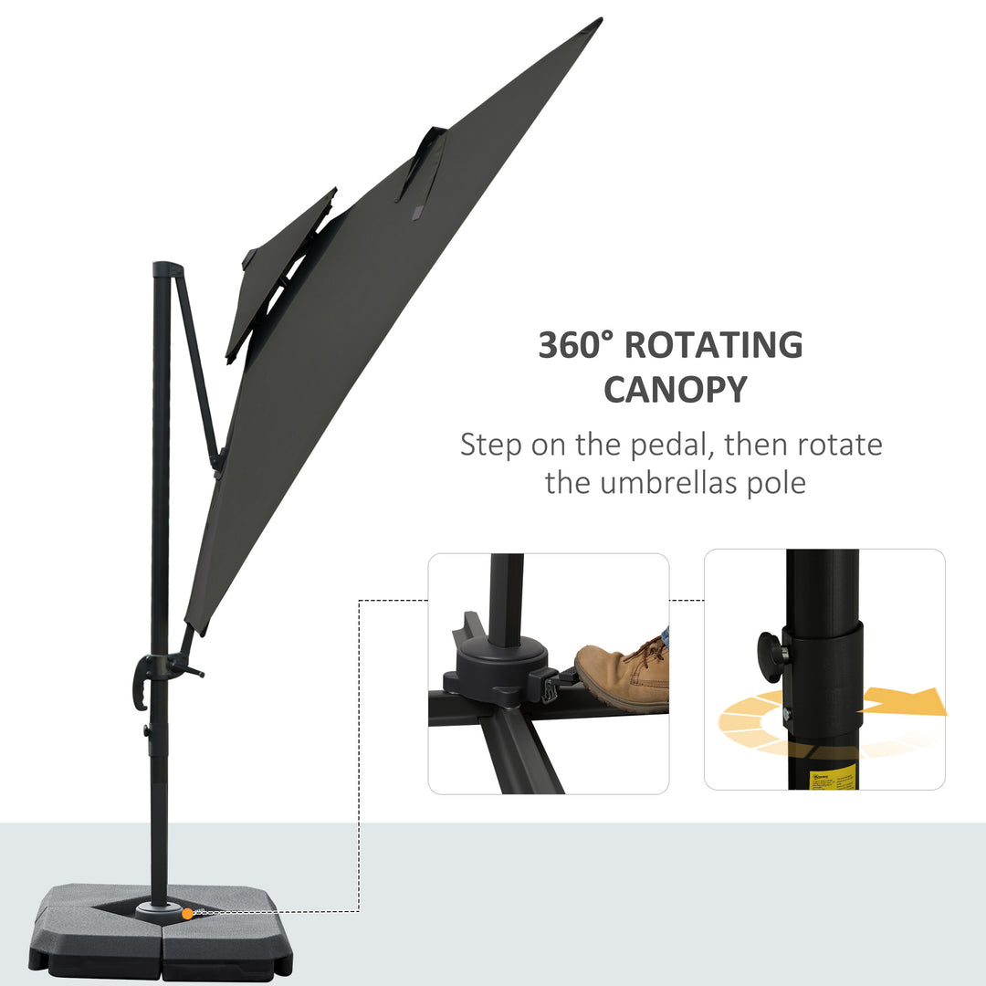 3 x 3(m) Garden Cantilever Roma Parasol with Crank and Tilt, Square Overhanging Patio Umbrella with 360° Rotation, Sun Shade Canopy with Base