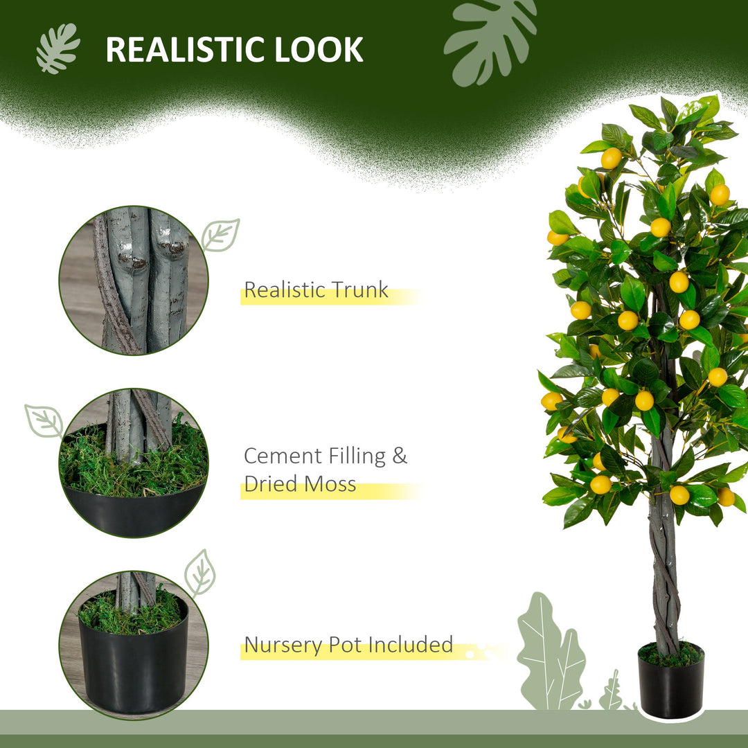 Artificial Lemon Tree Fake Decorative Fruits Plant in Nursery Pot for Indoor Outdoor Décor, 135cm