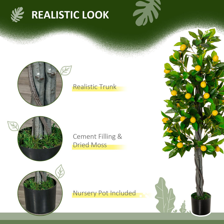 Artificial Lemon Tree Fake Decorative Fruits Plant in Nursery Pot for Indoor Outdoor Décor, 135cm