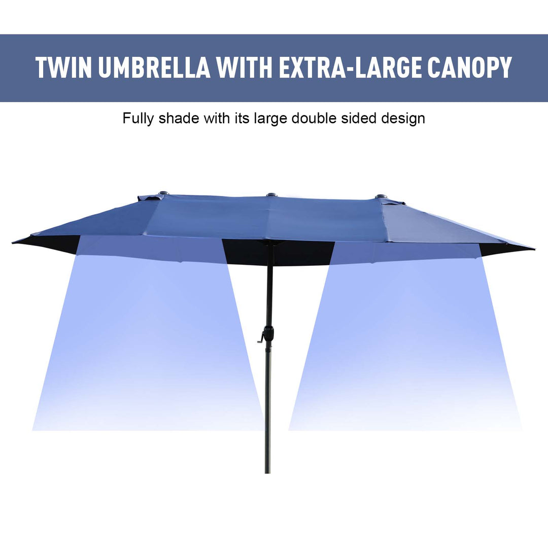 4.6m Garden Parasol Double-Sided Sun Umbrella Patio Market Shelter Canopy Shade Outdoor Blue - NO BASE