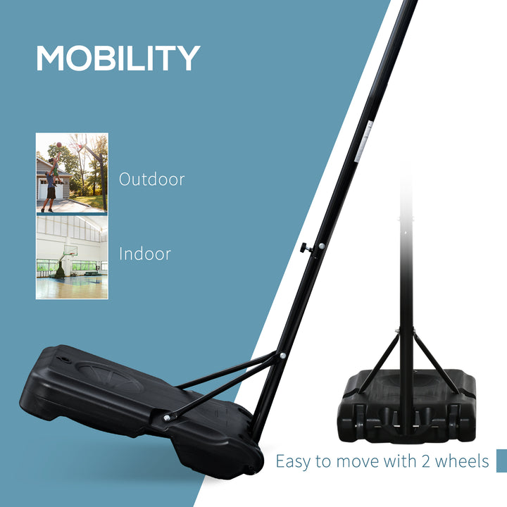 Outdoor Basketball Hoop Stand Portable Sturdy Rim Adjustable Height from 258-314 cm w/ Wheels, Stable Base