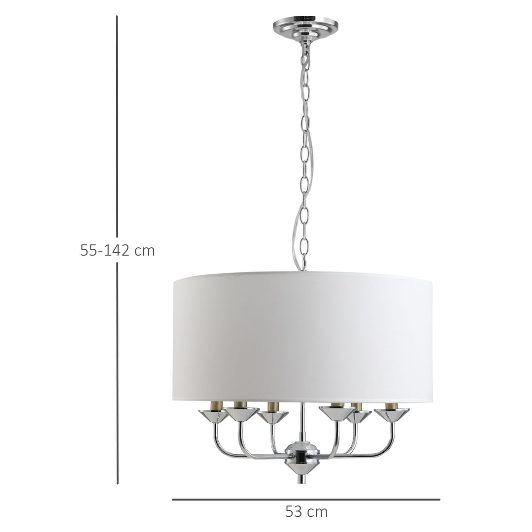 Modern Chandelier Candle Pendant Light Fabric Lampshades with Adjustable Hanging Chain for Living Room, Dining Room, Kitchen, White