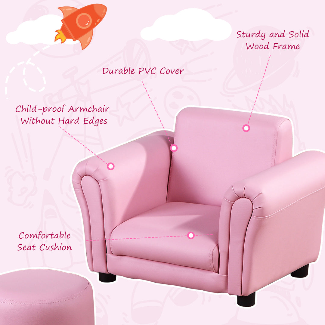 Single Seater Kids Sofa Set Children Couch Seating Game Chair Seat Armchair w/ Free Footstool (Pink)