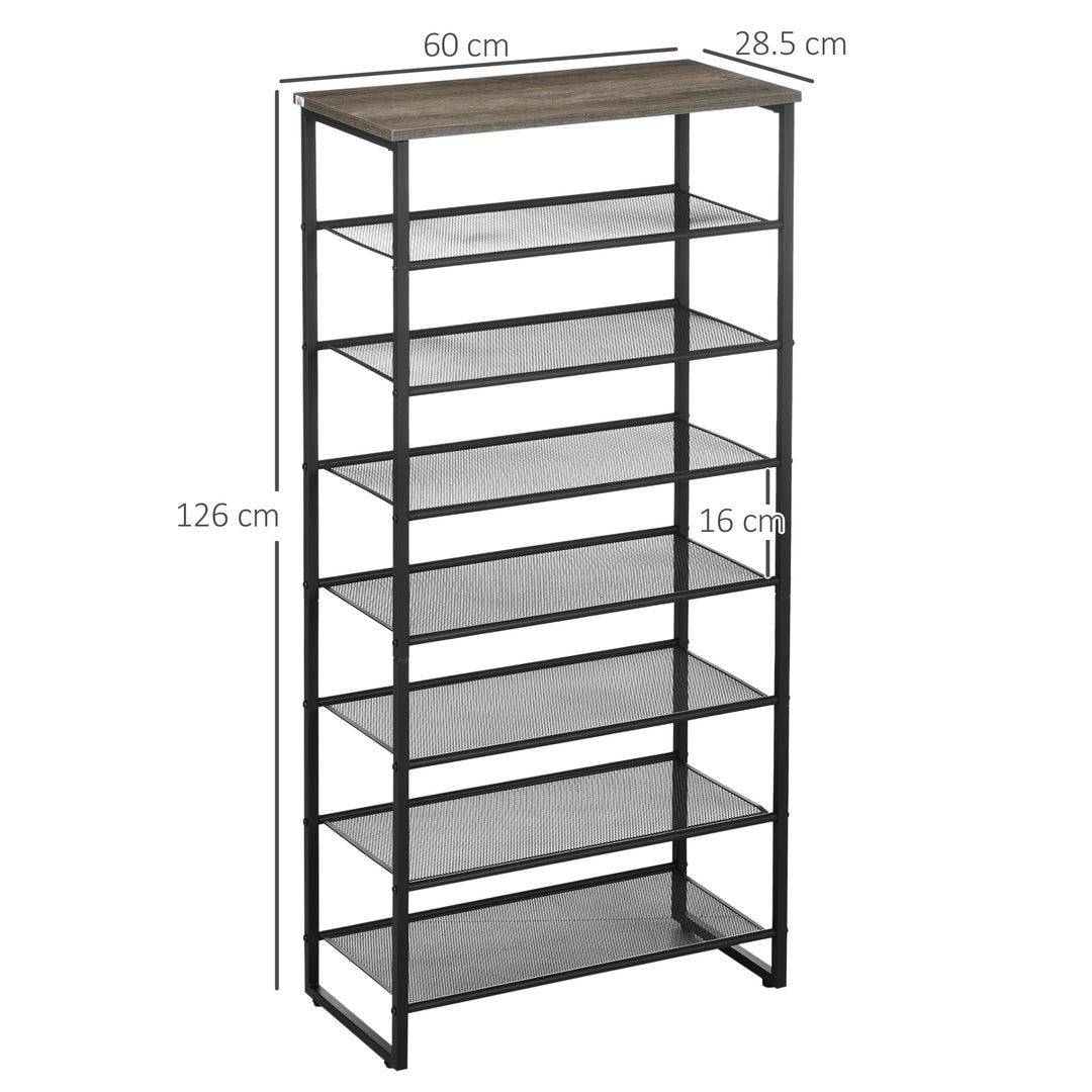 HOMCOM 8-Tier Shoe Rack, Shoe Storage Organizer with Mesh Shelves Free Standing Shoe Shelf Stand for 21-24 Pairs of Shoes for Entryway Black and Grey