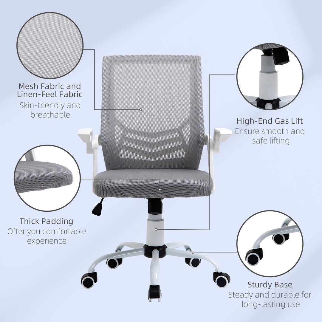 Vinsetto Mesh Office Chair Swivel Task Computer Desk Chair for Home with Lumbar Back Support, Adjustable Height, Flip-Up Arm, Grey