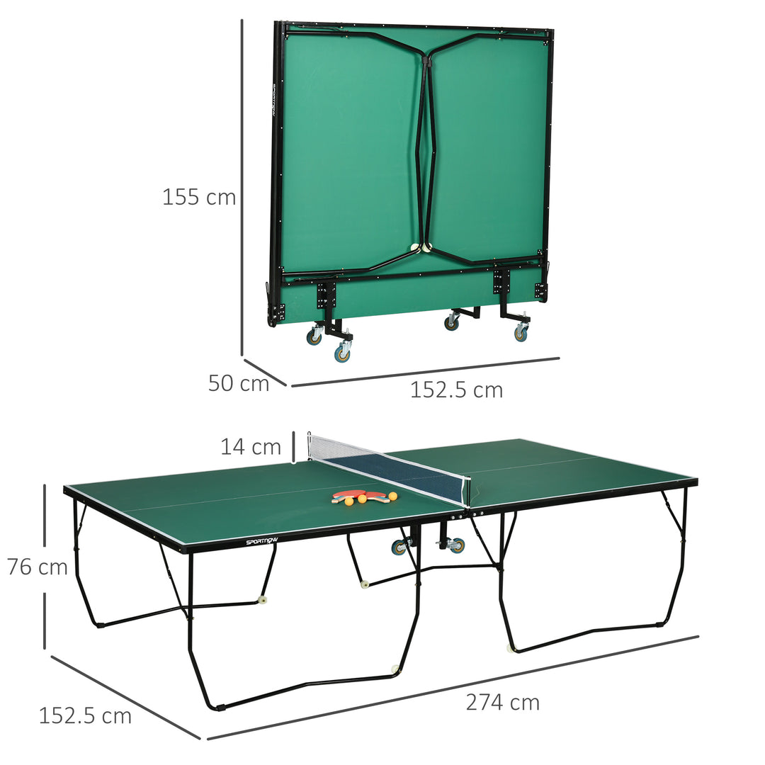 SPORTNOW 9FT Outdoor Folding Table, Tennis Table, with 8 Wheels, for Indoor and Outdoor Use - Green