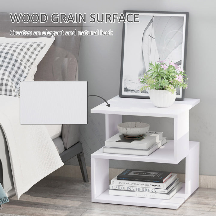 Modern Square 2 Tier Wood Coffee Side Table Storage Shelf Rack Living Room White