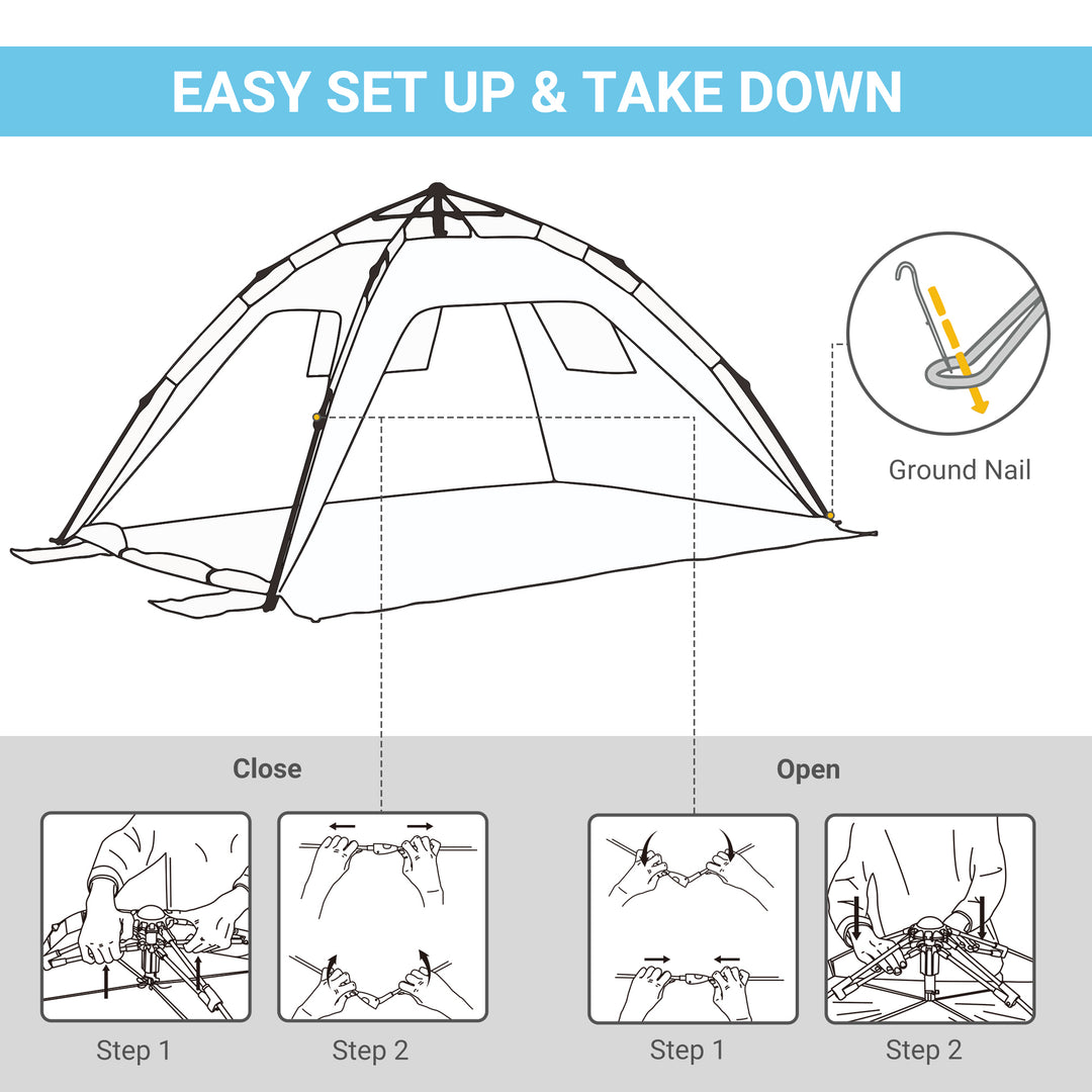 Pop-up Beach Tent Sun Shade Shelter for 1-2 Person UV Protection Waterproof with Ventilating Mesh Windows Closable Door Sandbags Light Blue