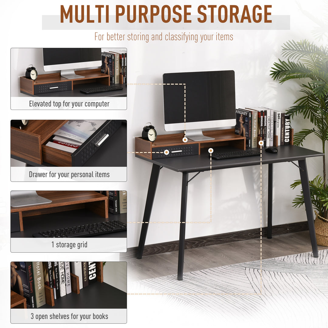 Modern Computer Desk Laptop Writing Table w/Hutch 1 Drawer workstation Home Office Furniture Brown and Black