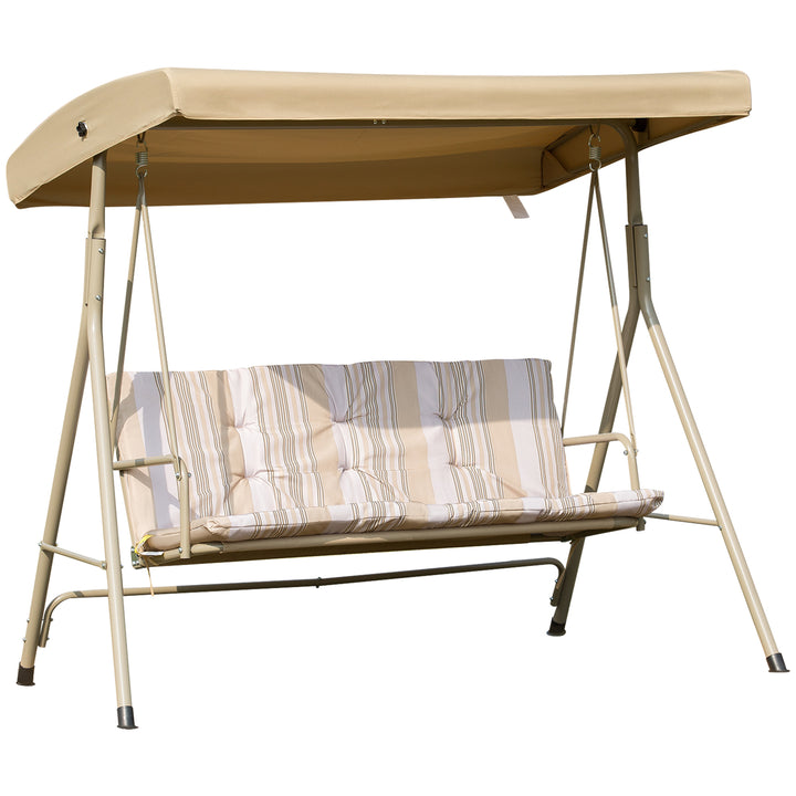 3 Seater Garden Swing Chair Patio Rocking Bench w/ Tilting Canopy, Removable Cushion, Light Brown Top, Brown