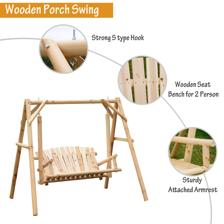 Outdoor 2 Seater Larch Wood Wooden Garden Porch Swing Chair  Hammock Bench Lounger