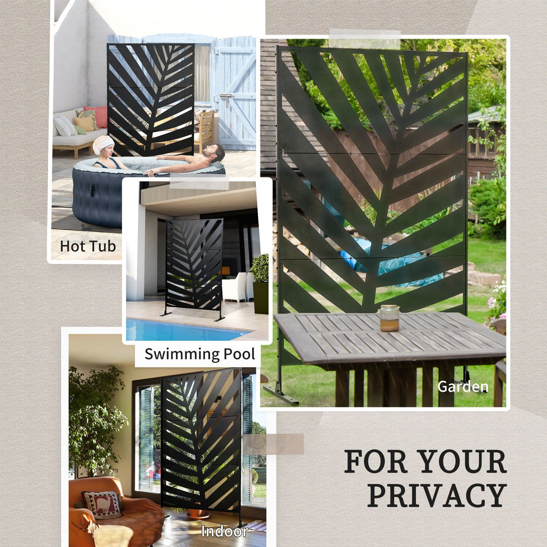Privacy Screen with Stand and Ground Stakes, 6.5FT Metal Outdoor Divider, Decorative Privacy Panel for Garden Patio Pool Hot Tub