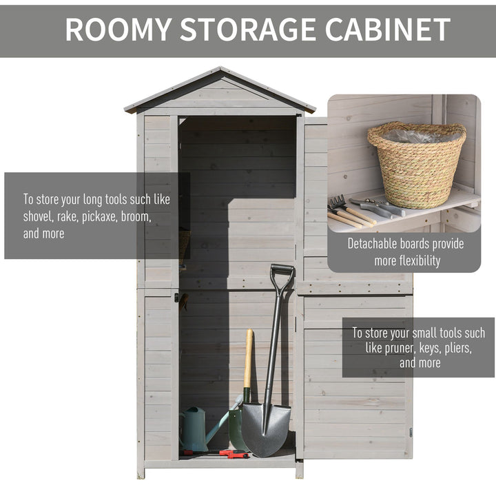 Garden Shed Outdoor Wooden Garden Cabinet 4-Tier Storage Shed 3 Shelves Lockable Organizer with Handle Tin Roof Magnetic Latch Foot Pad