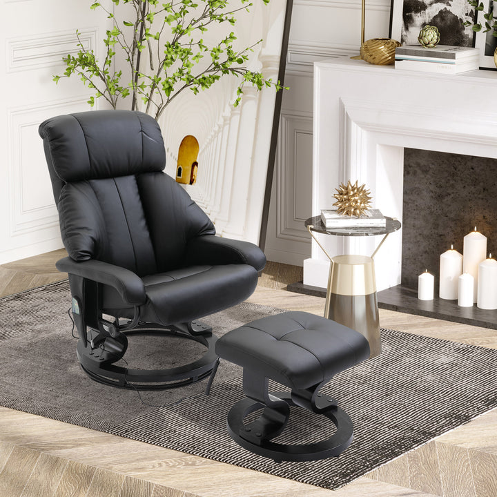 Electric Massage Recliner Chair with Ottoman, Faux Leather Swivel Recliner with Remote Control for Living Room, Black