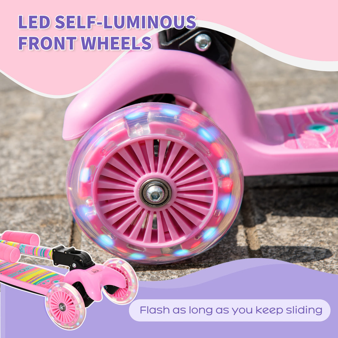 Scooter for Kids Toddler Foldable Kick Scooter with 3 Wheel Adjustable Height Flashing Wheels for Boys and Girls 3-8 Years Pink