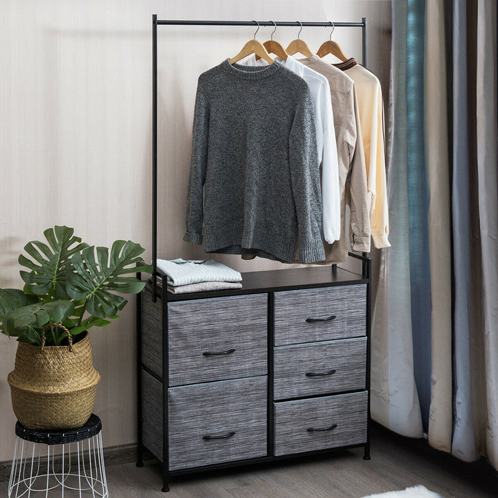 Fabric Storage Organizer with Clothes Rack and Drawers