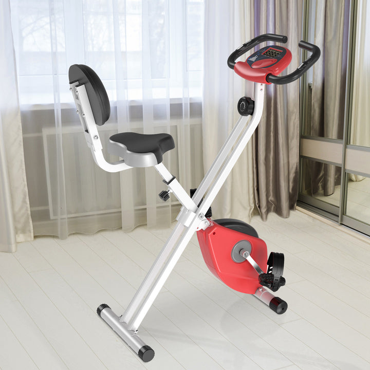 HOMCOM Steel Manual Stationary Bike Resistance Exercise Bike w/ LCD Monitor Red