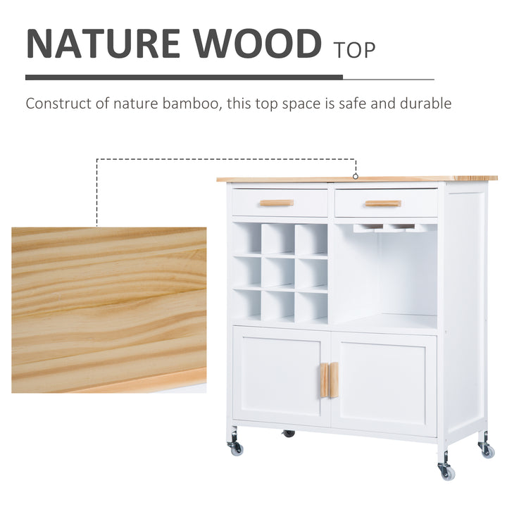 Rolling Kitchen Cart Sideboard Island Portable Serving Utility Storage Display Cabinet Trolley Wood Drawers w/Doors on Wheels&amp;Wine Racks