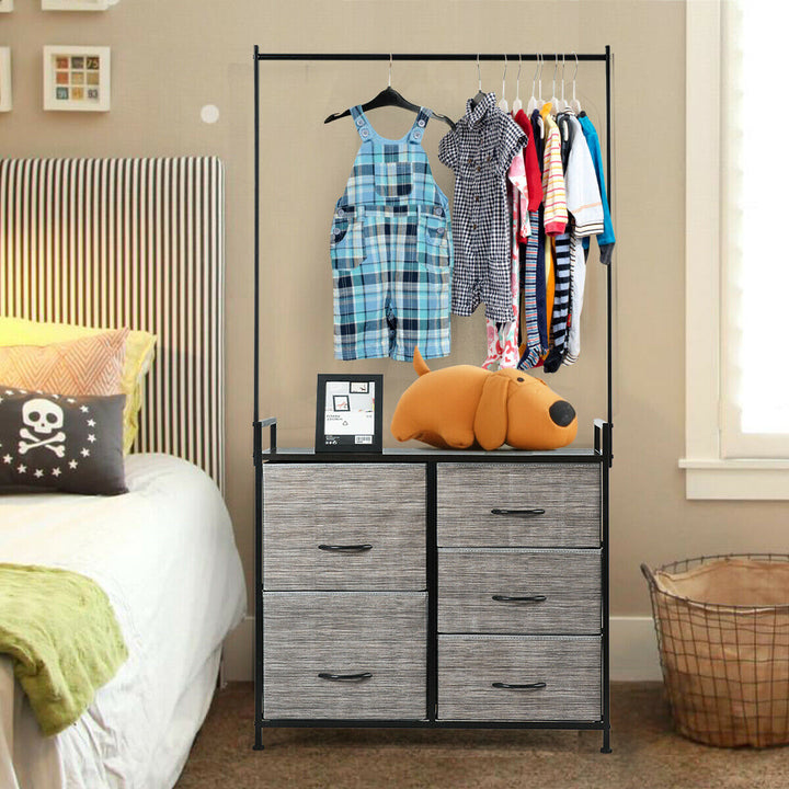 Fabric Storage Organizer with Clothes Rack and Drawers