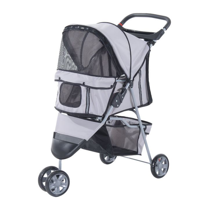 PawHut Dog Stroller Pet Travel Stroller Cat Dog Pushchair Trolley Puppy Jogger Carrier Three Wheels (Grey)