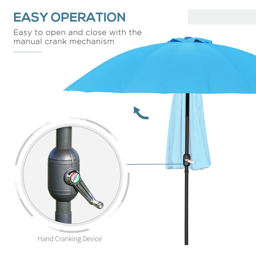 Outsunny Garden Umbrella Ф255cm Table Parasol with Push Button Tilt Crank and Ribs for Garden Lawn Backyard Pool Blue