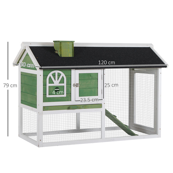 PawHut Rabbit Hutch Wood Bunny Rabbit Cage for Outdoor Indoor with Pull Out Tray Run Box Ramp Asphalt Roof for Small Animals Green