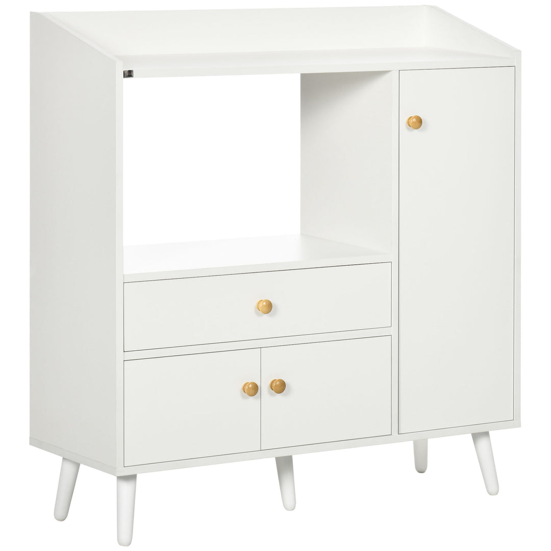 Kitchen Cupboard, Microwave Cabinet, Storage Cabinet with Doors, White