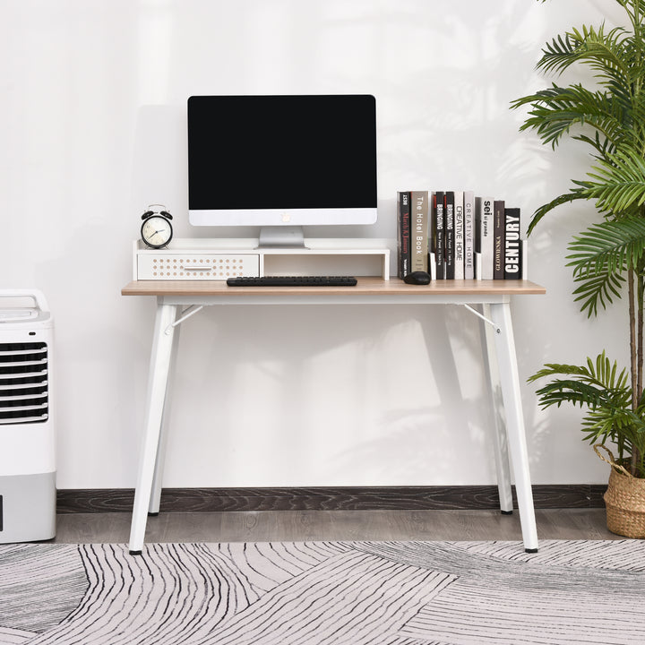 Modern Computer Desk Laptop Writing Table w/Hutch 1 Drawer workstation Home Office Furniture Oak Color and White