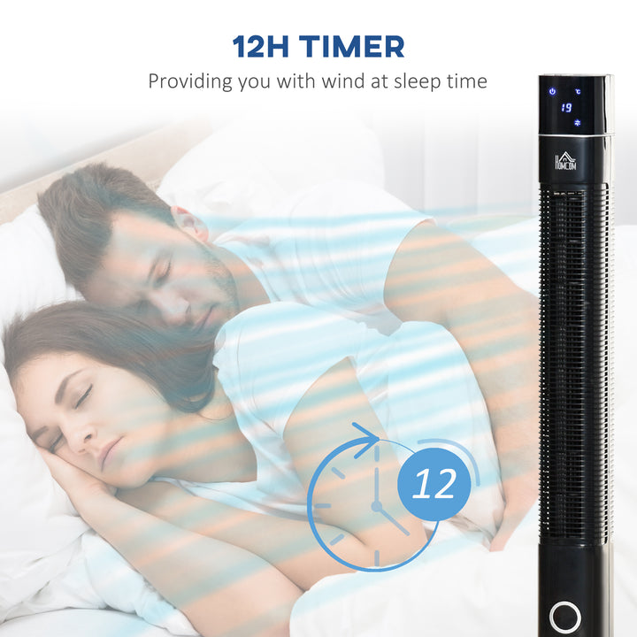 HOMCOM 47" Anion Tower Fan Cooling for Bedroom with 3 Speed, 12h Timer, Oscillating, LED Display, Remote Controller, Black