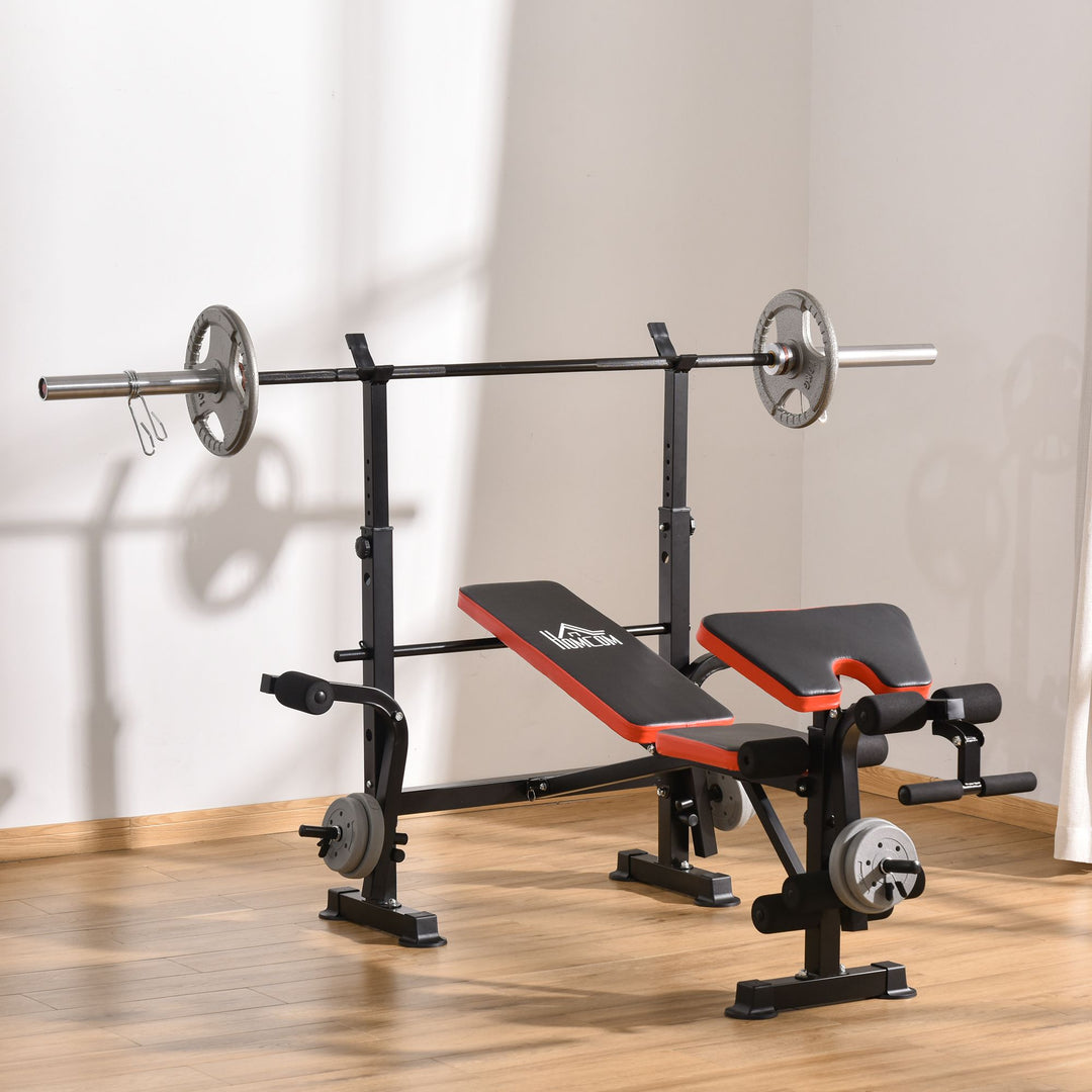 Adjustable Weight Bench with Leg Developer Barbell Rack for Weight Lifting and Strength Training Multifunctional Workout Station