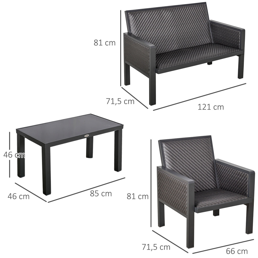 4-Seater Aluminum PE Rattan Wicker Sofa Set Outdoor Conservatory Furniture Lawn Patio Coffee Table, Deep Grey