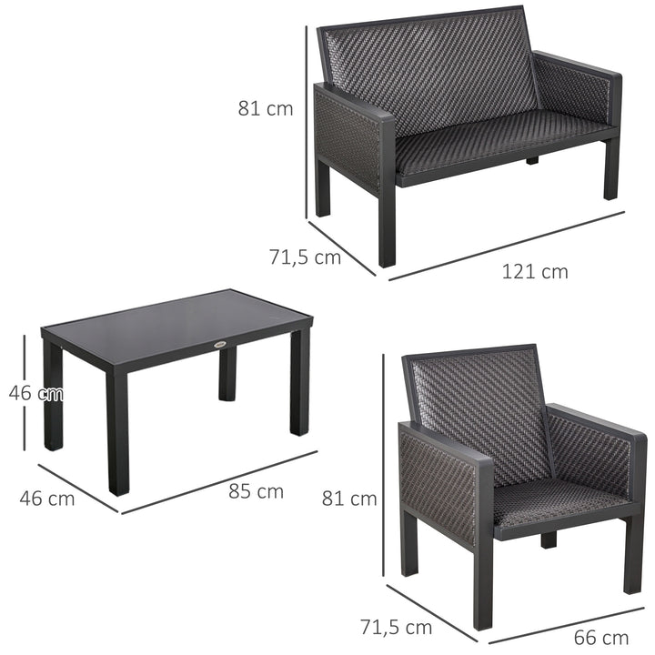 4-Seater Aluminum PE Rattan Wicker Sofa Set Outdoor Conservatory Furniture Lawn Patio Coffee Table, Deep Grey