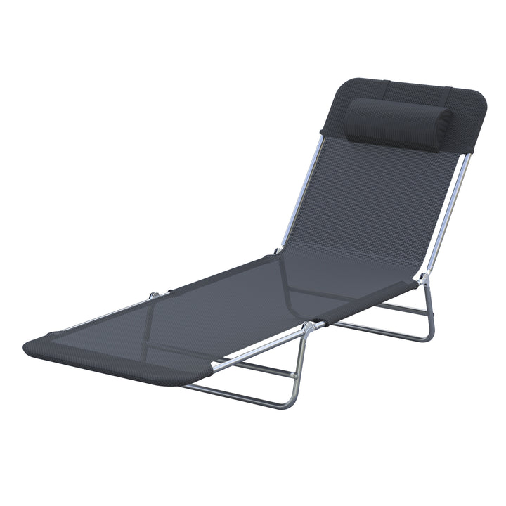 Sun Bed Chair Garden Lounger Outdoor Patio Chaise Portable Recliner Adjustable Back Relaxer Chair Furniture Light Black