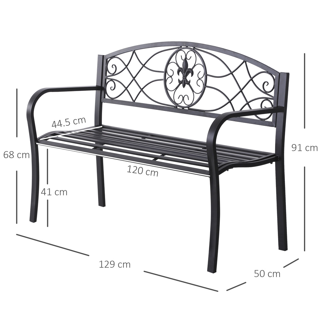 2 Seater Outdoor Patio Metal Garden Bench Yard Furniture Porch  Park Chair Loveseat Black 129L x 91H x 50W cm