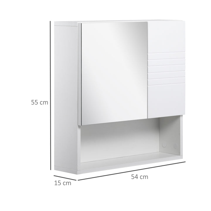 kleankin Bathroom Mirror Cabinet, Wall Mount Storage Cabinet with Double Door, Adjustable Shelf, 54cm x 15cm x 55cm, White