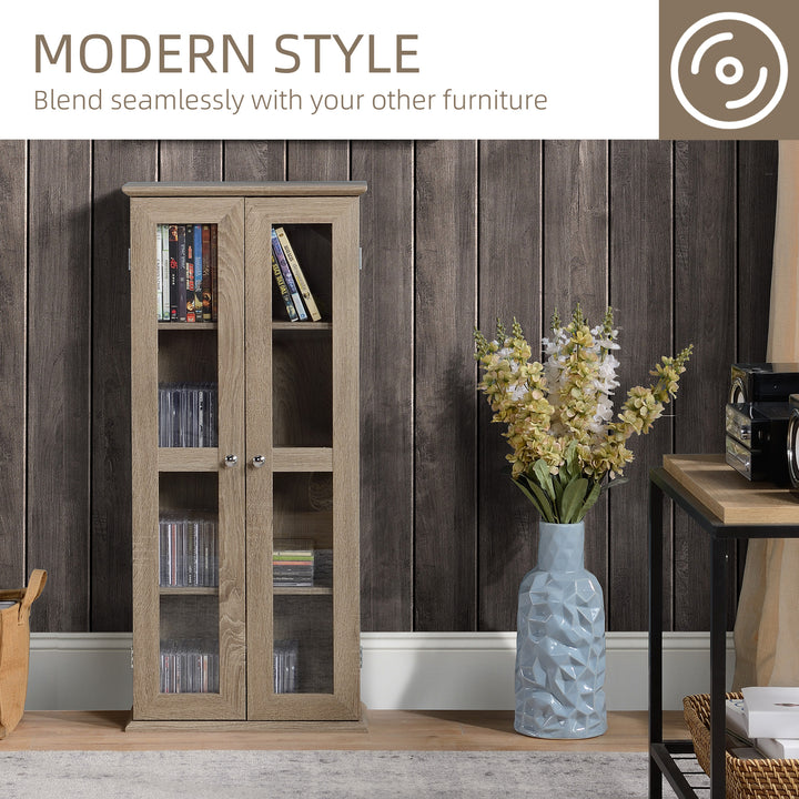 HOMCOM Media Cabinet - Holds up to 100 CDs, 4-Tier CD Storage Unit, Modern Bookcase with Magnetic Doors and Wide Base for Home, Brown