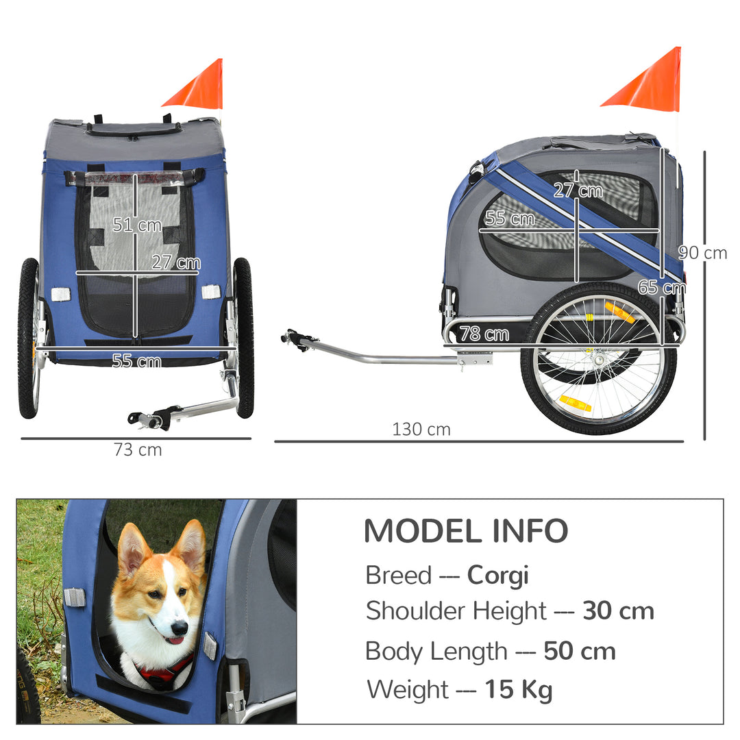 PawHut Dog Bike Trailer Pet Bicycle Trailer Foldable Dog Cat Bike Carrier with Suspension- Blue