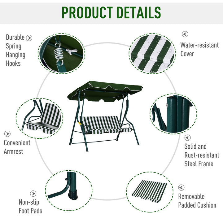 Steel 3-Seater Swing Chair w/ Canopy Green