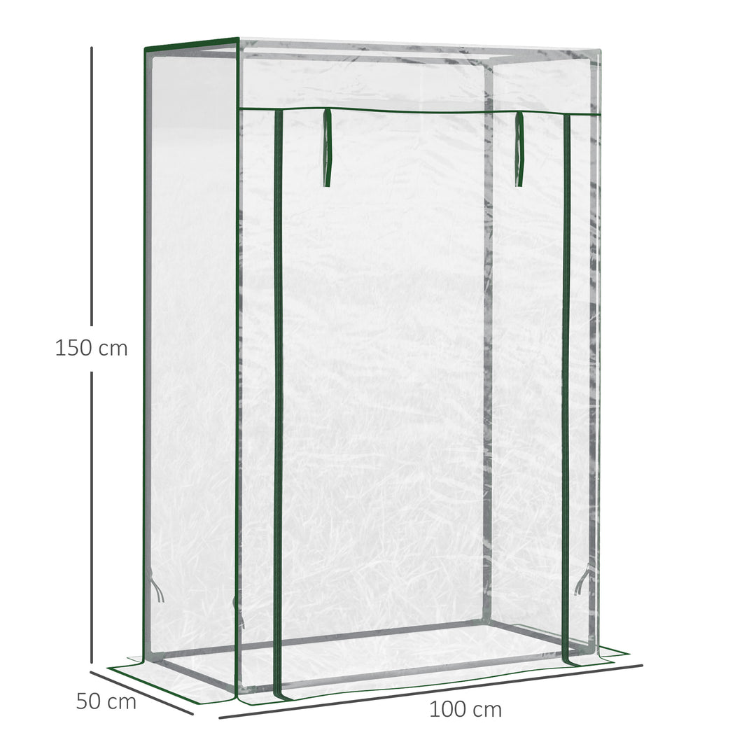 Outsunny 100 x 50 x 150cm Greenhouse Steel Frame PVC Cover with Roll-up Door Outdoor for Backyard, Balcony, Garden, Transparent