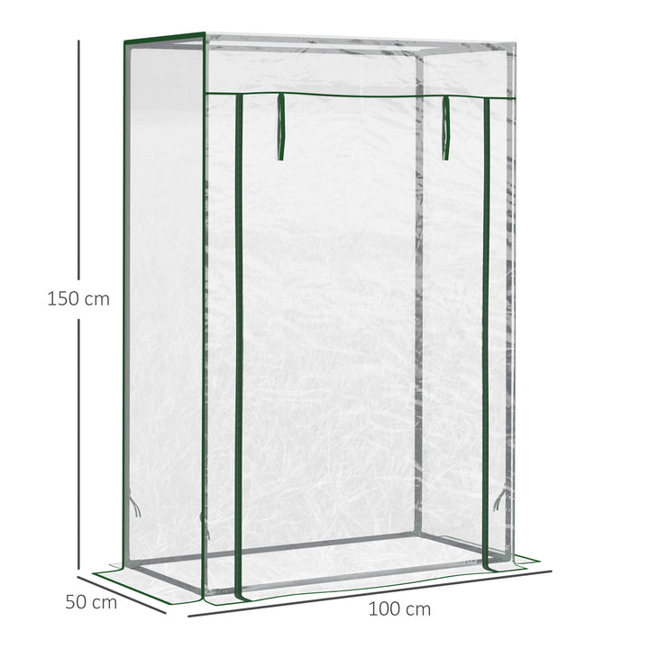 Outsunny 100 x 50 x 150cm Greenhouse Steel Frame PVC Cover with Roll-up Door Outdoor for Backyard, Balcony, Garden, Transparent