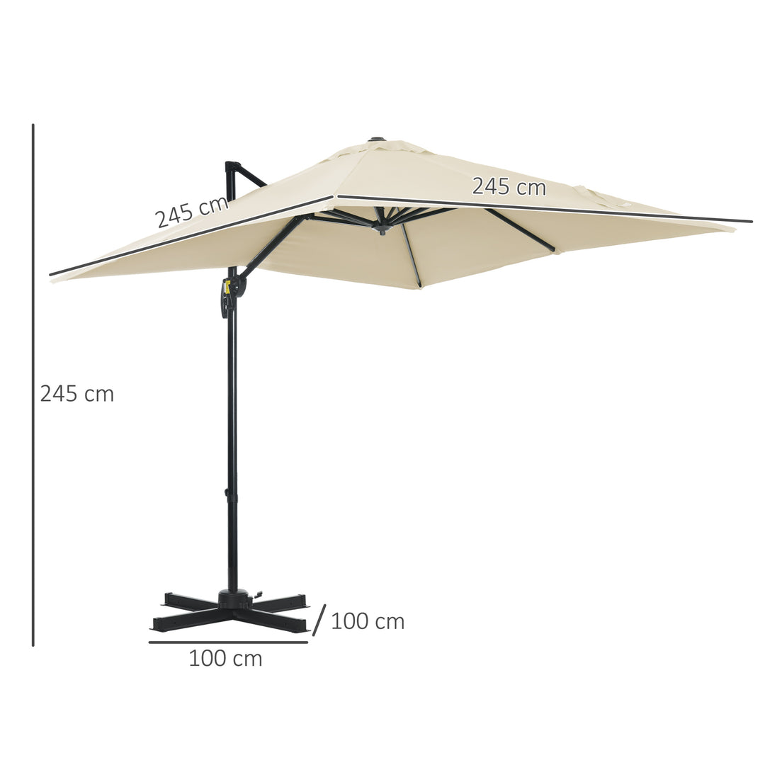 2.5 x 2.5m Patio Offset Parasol Umbrella Cantilever Hanging Aluminium Sun Shade Canopy Shelter 360° Rotation w/Crank Handle, Cream White