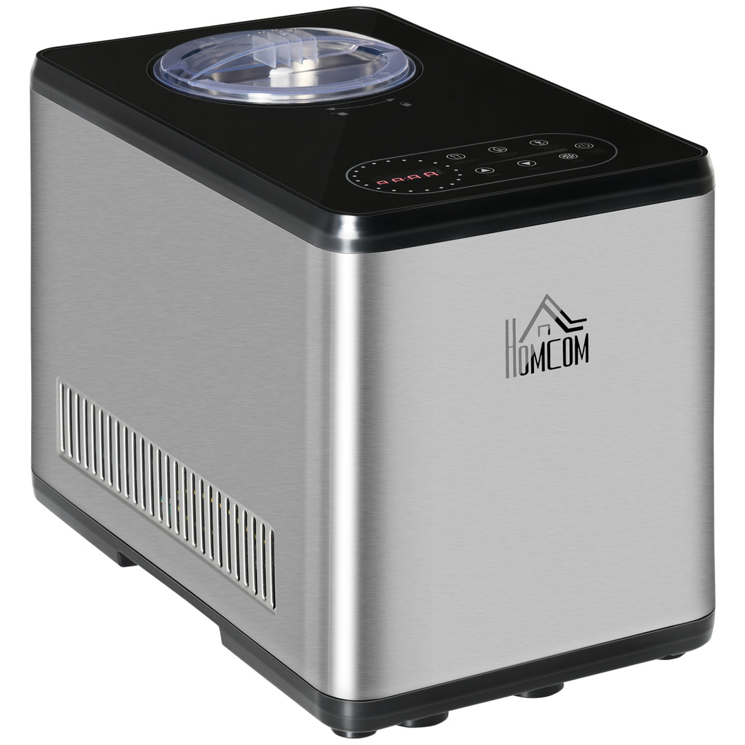 HOMCOM Ice Cream Maker Machine, 1.5L Stainless Steel Gelato, Sorbet, Milkshake, Frozen Yoghurt Maker with Detachable Mixing Paddle LED Display