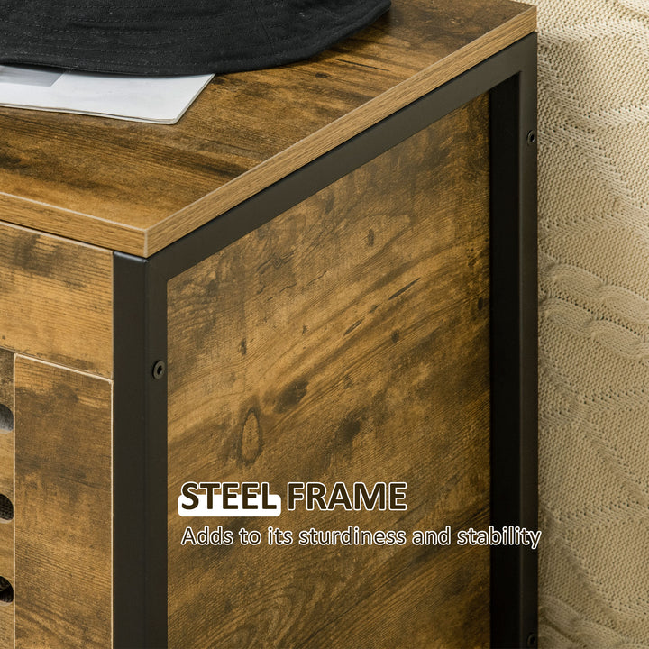 Industrial Storage Bench, Lift Top Storage Chest, Shoe Bench, Toy Box Organizer with Lid &amp; Louvered Cabinet, for Bedroom, Entryway Rustic Brown