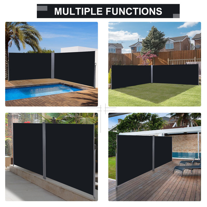 6 x 2m Retractable Sun Side Awning Screen Fence Patio Garden Wall Balcony Screening Panel Outdoor Blind Privacy Divider – Black