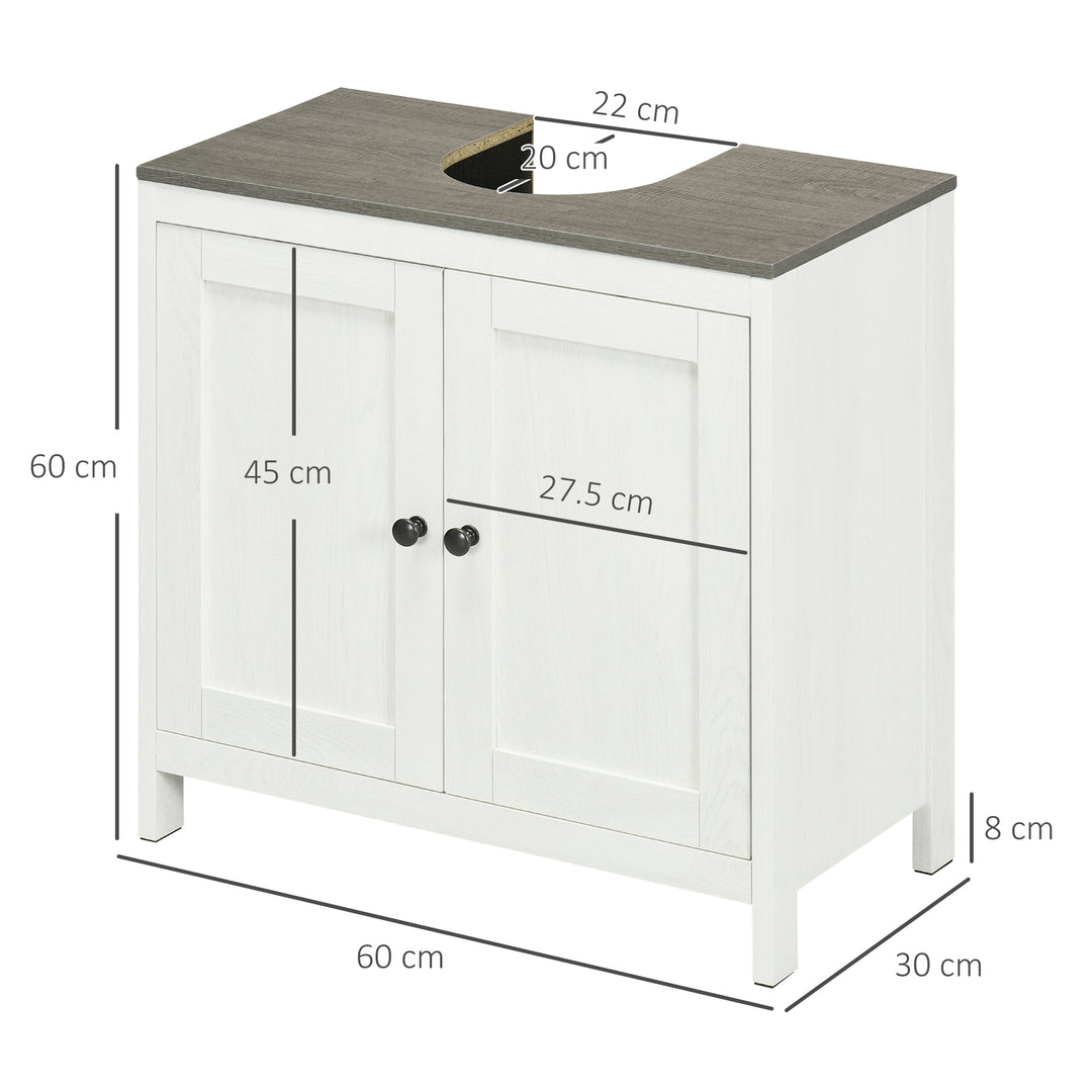 kleankin Modern Bathroom Sink Cabinet, Floor Standing Under Sink Cabinet Freestanding Storage Cupboard w/ Adjustable Shelf Double Doors Antique White