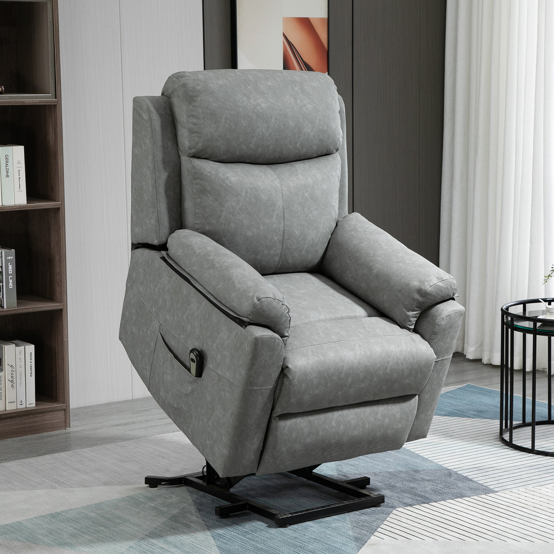 Power Lift Chair Electric Riser Recliner for Elderly, Faux Leather Sofa Lounge Armchair with Remote Control and Side Pocket, Grey