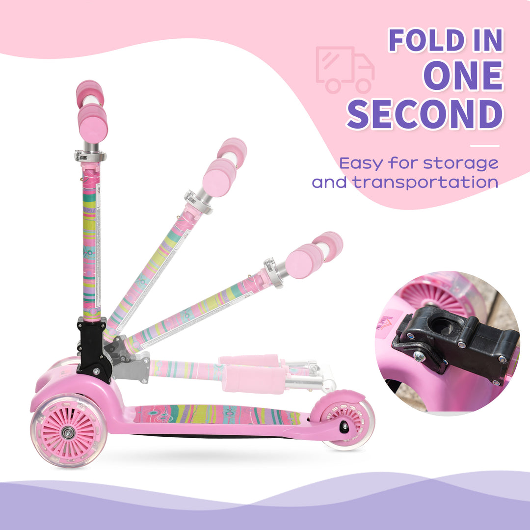 Scooter for Kids Toddler Foldable Kick Scooter with 3 Wheel Adjustable Height Flashing Wheels for Boys and Girls 3-8 Years Pink